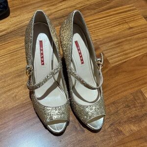 Prada Gold Glitter wedges
